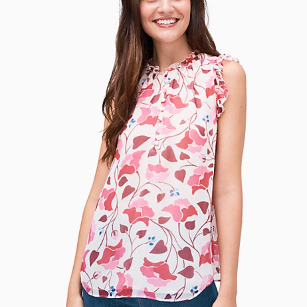 NWT Kate Spade Floral Nouveau Bloom Shell Blouse | Pink | Women’s XS